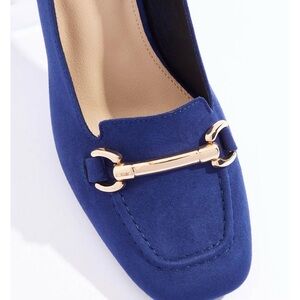 Elegant Blue Loafers with Gold Accent